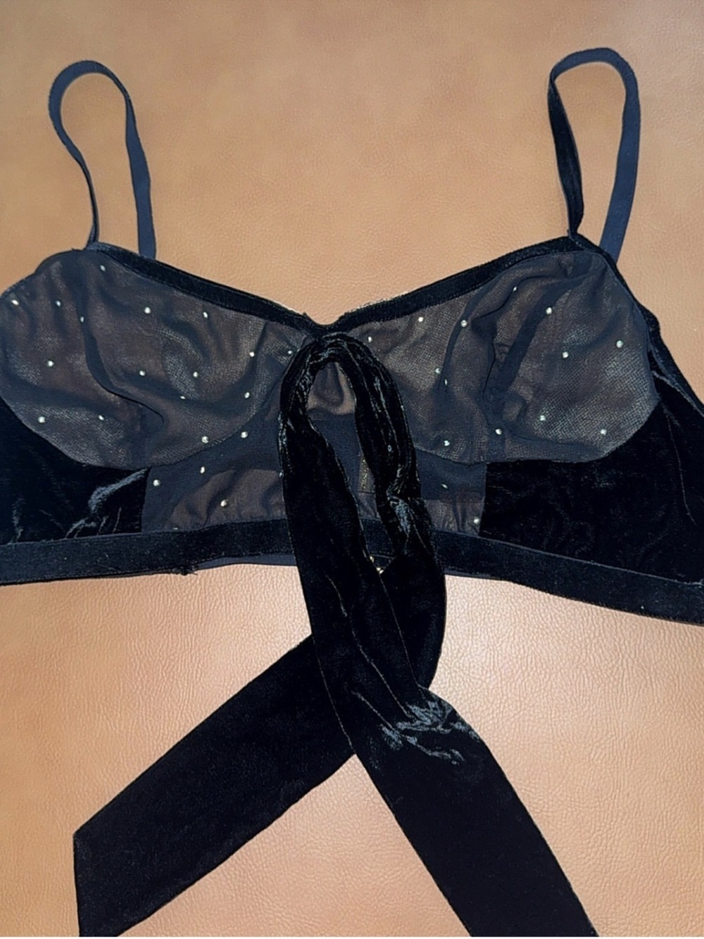 NWOT For Love & Lemons Lucky Dice Bow Front Bra Black Rhinestone M - Picture 7 of 11